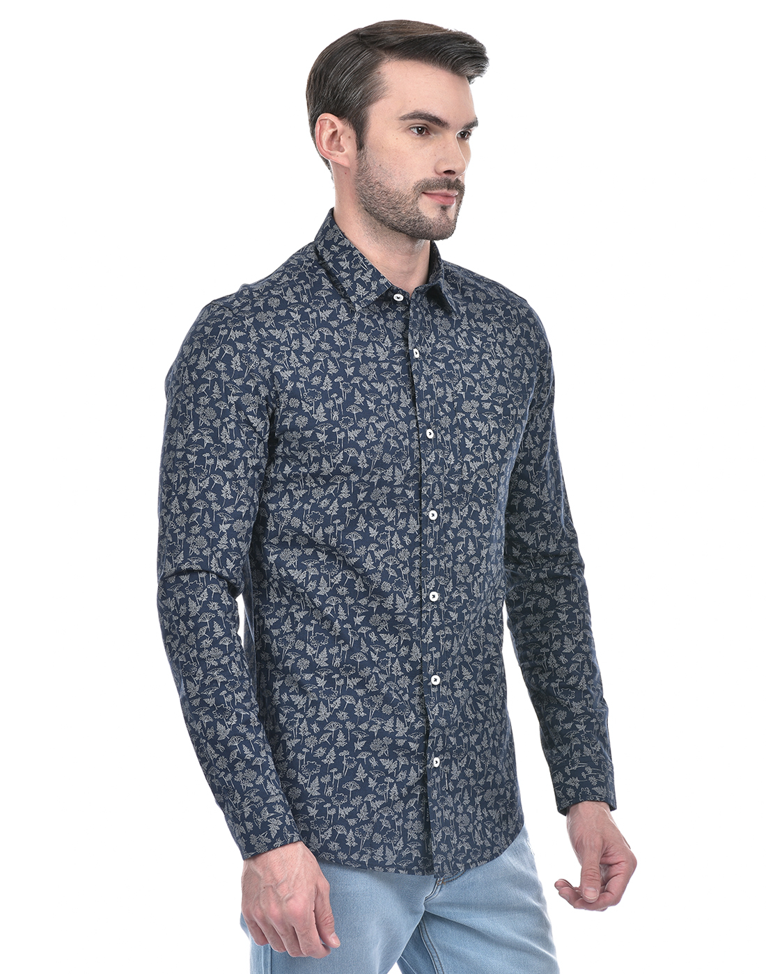 Numero Uno Men Abstract Navy Shirt